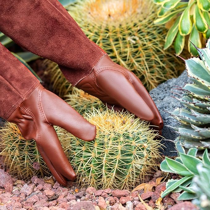 Thorn Proof Gardening Gloves for Men & Women, Long Cowhide Leather Rose Pruning Gloves with Forearm Protection, Puncture Resistant Gauntlets for Cacti, Blackberries & Yard Work(chocolate brown,Small)