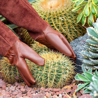 Thorn Proof Gardening Gloves for Men & Women, Long Cowhide Leather Rose Pruning Gloves with Forearm Protection, Puncture Resistant Gauntlets for Cacti, Blackberries & Yard Work(chocolate brown,Small)
