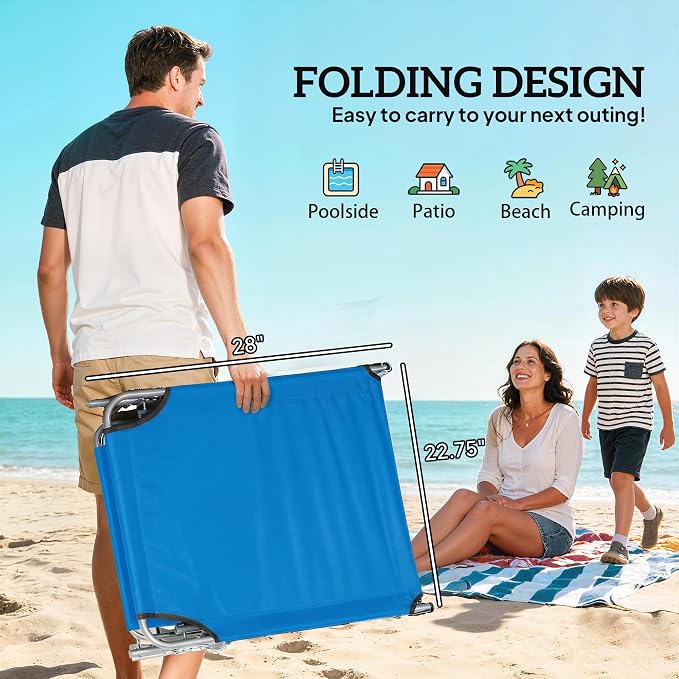 Outsunny Outdoor Lounge Chair, Adjustable Folding Chaise Lounge, Tanning Chair with Sun Shade for Beach, Camping, Hiking, Backyard, Blue