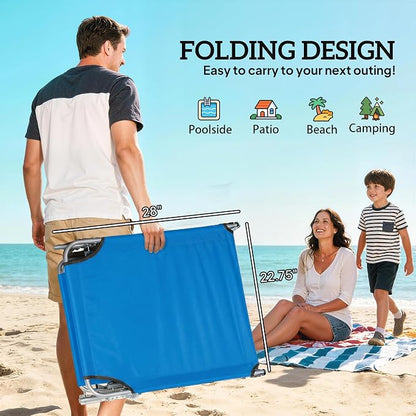 Outsunny Outdoor Lounge Chair, Adjustable Folding Chaise Lounge, Tanning Chair with Sun Shade for Beach, Camping, Hiking, Backyard, Blue
