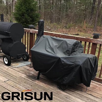 Grisun Grill Cover for Oklahoma Joe's Longhorn Offset Smoker, Anti-UV Waterproof Offset Smoker Cover for Oklahoma Joe's 13201747-50, Heavy-Duty 600 D Polyester, Black (70" L x 60" H x 40" W)