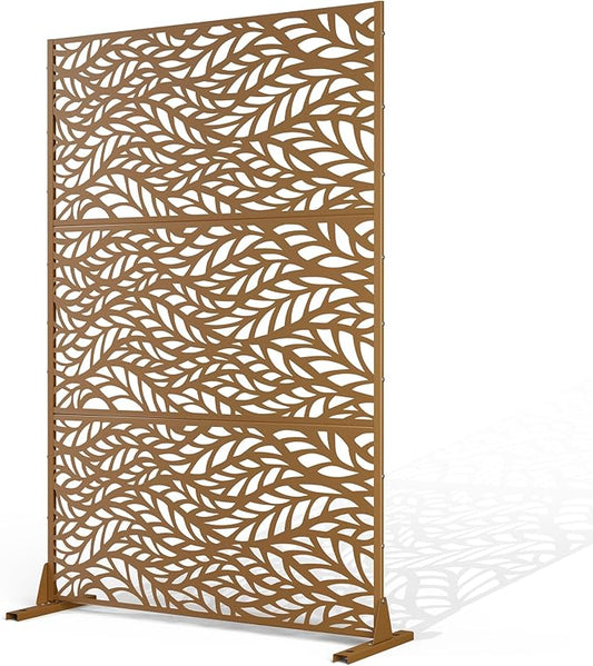 Metal Privacy Screen Outdoor Privacy Screen, Freestanding Fence Panel for Outside, 72''H×47''W, Decorative Screen Panel for Backyard/Patio/Deck