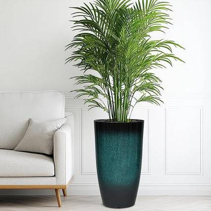 24" Tall Outdoor Planters Set of 2, Large Planters for Outdoor Plants, Art Faux Ceramic Plastic Flower Pots, Weather-Resistant for Porch, Garden, Patio or Indoor Decor, Ideal