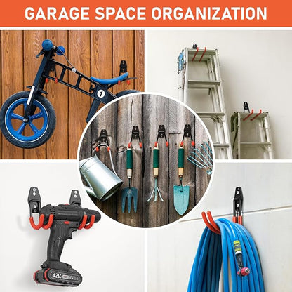 Garage Hooks with Anti-Slip Coating,Heavy Duty Wall Mount Storage Hooks for Hanging Bike,Hose,Ladder,Yard,Garden Tools (30 Pack Orange)