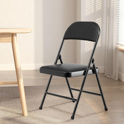 Nazhura 4 Pack Folding Chairs with Padded Vinyl Cushion Chairs with Comfortable Cushion and Durable Steel Frame for Home and Office, for Indoor and Outdoor Events (Black, Vinyl)