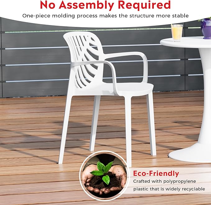 Costaelm Breakfast Table Set for 4, HDPE Patio Square Dining Table and Stackable Chairs, Outdoor Small Patio Furniture Set All Weather for Backyard Porch Poolside, White