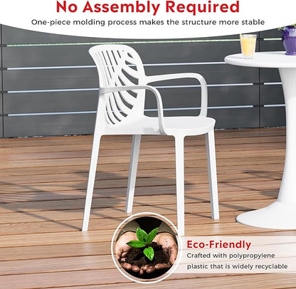 Costaelm Breakfast Table Set for 4, HDPE Patio Square Dining Table and Stackable Chairs, Outdoor Small Patio Furniture Set All Weather for Backyard Porch Poolside, White
