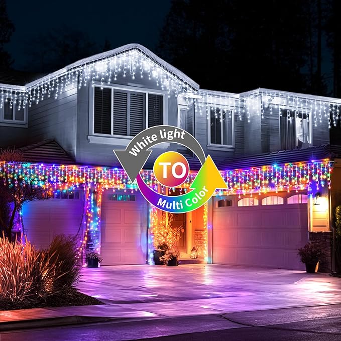 XZAI 800LED 72FT, Fairy Icicle String Lights, Plug-in, Multi-Color & Cool White, Christmas Party Decors, Remote, 8 Modes, Timer, Dimmable, IP65 Waterproof, Hanging for Outdoor & Indoor Use