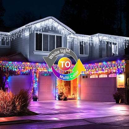 XZAI 800LED 72FT, Fairy Icicle String Lights, Plug-in, Multi-Color & Cool White, Christmas Party Decors, Remote, 8 Modes, Timer, Dimmable, IP65 Waterproof, Hanging for Outdoor & Indoor Use