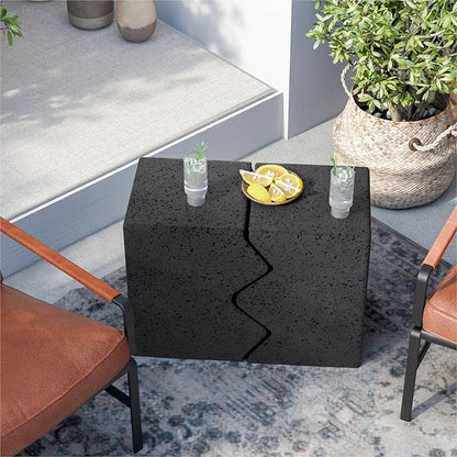 SUNBURY Concrete Side Table Set of 2, Outdoor Side Table Combine for Patio, Outdoor Accent Table Patio End Table in Spotted, Ceramic Garden Stool for Sunroom, Rectangular, Dark Grey