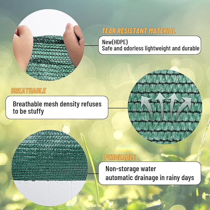 Cool Area 70% 10x20ft Sunblock Shade Cloth Cover Mesh UV Resistant Net for Garden Flower Plant Greenhouse, Dark Green