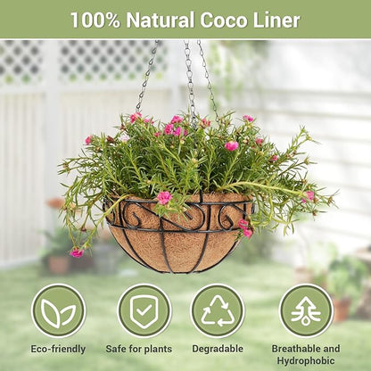 2 Pack 12 inch Metal Hanging Baskets for Plants Outdoor, Hanging Planters Basket with Coco Liners, Hanging Baskets Flower Pots for Garden, Patio, Deck, Porch Plants