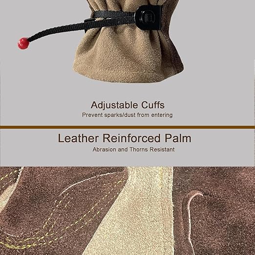 Leather Gardening Gloves for Men, Work Gloves for Welding, Construction, Chainsaw, Farm, Ranch, Yard Work, Abrasion Resistant, Cactus Thorn Proof (Brown, Large)