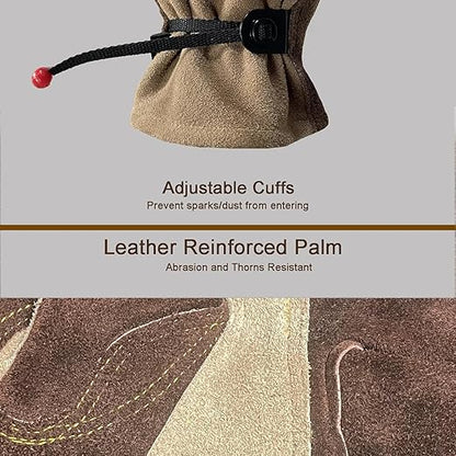 Leather Gardening Gloves for Men, Work Gloves for Welding, Construction, Chainsaw, Farm, Ranch, Yard Work, Abrasion Resistant, Cactus Thorn Proof (Brown, Large)