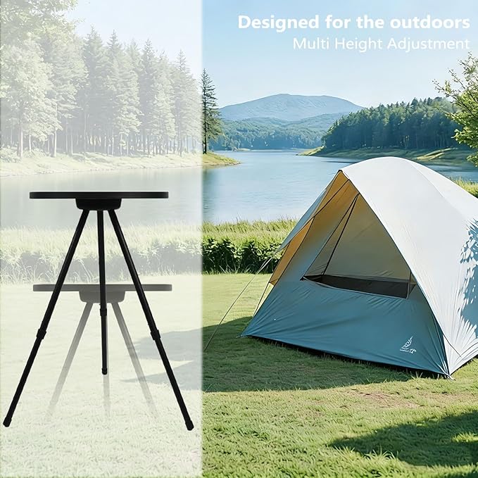 Small Folding Table Round Portable Patio Table Tool-Free Assembly Height Adjustable Side Table Easy to Carry and Move (Brown)