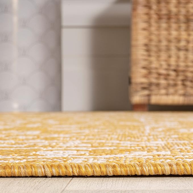 JONATHAN Y Boho Medallion Indoor Outdoor Runner Rug 2X10 Yellow/Cream, Malta Textured Weave for Backyard, Patio, Porch, Easy-Cleaning, High Traffic, Pet-Friendly, Non-Shedding (SMB104G-210)