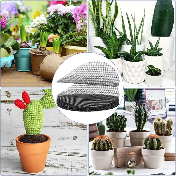 20 Pcs Flower Pot Hole Mesh Pad, 4 Inch Round Bonsai Pots Bottom Grid Mat Keep Soil from Flowing Away Plant Pot Drainage Mesh Hole Screens for Garden Outdoor Potted Plants