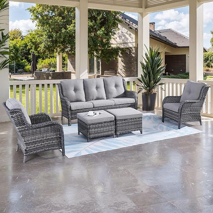 HUMMUH Patio Chair Wicker Patio Dining Chairs Set of 2 PE Rattan Deep Seating Outdoor Chairs with 4 inch Seat Cushions