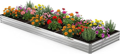 12x4x1FT Galvanized Raised Garden Bed Outdoor Patio, Large Rectangular Metal Planter Boxes,Plant Container Kit for Gardening, Vegetables, Flowers, Herbs,Silver,1 Pack