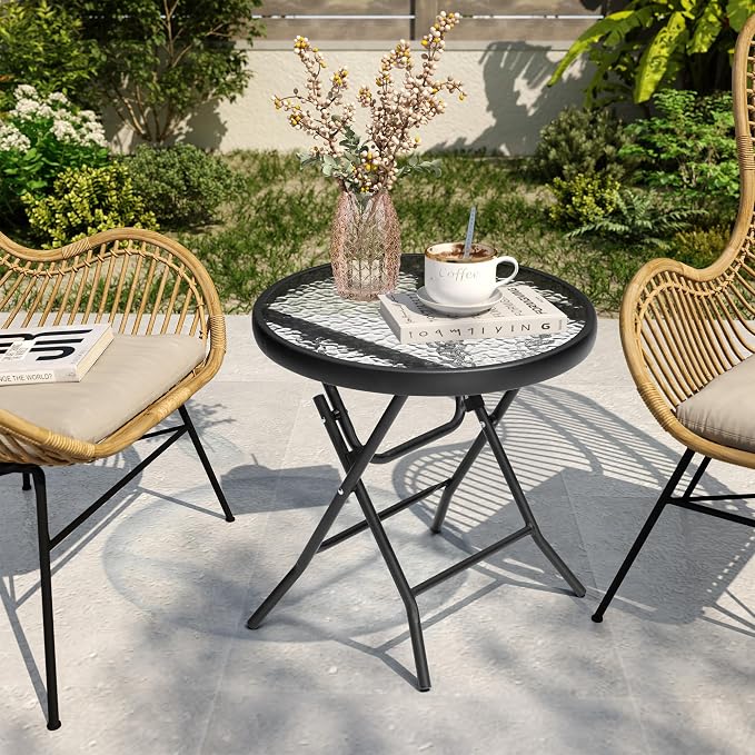 2 Pieces Outdoor Side Table - Small Patio End Table All Weather, Patio Furniture Sets and Outside Furniture for Pool, Balcony, Deck, Porch, Black