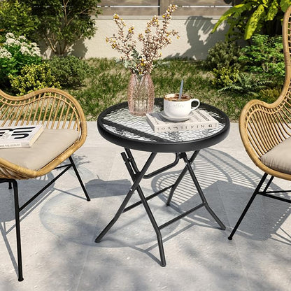 2 Pieces Outdoor Side Table - Small Patio End Table All Weather, Patio Furniture Sets and Outside Furniture for Pool, Balcony, Deck, Porch, Black