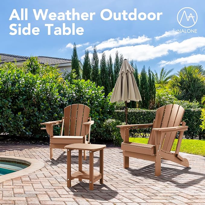 nalone Adirondack Side Table 16.5" Outdoor Side Table HDPE Plastic Double Adirondack End Table Small Table for Patio (Teak)