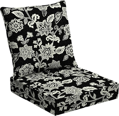 Arden Outdoor Foam Deep Seat Cushion Set, 24 in x 24 in, Weather-Proof, Rain-Proof, Fade Resistant Patio Cushion, Bottom and Back Cushion for Chair, Sofa, and Couch Ashland Black Jacobean