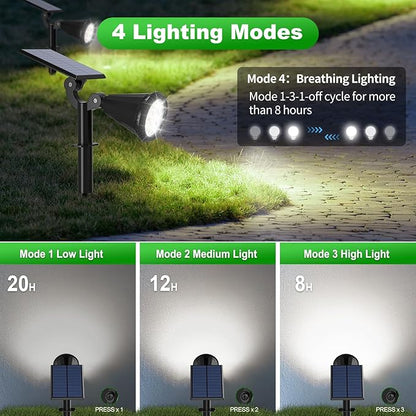 Tadyreal Solar Spot Lights Outdoor Waterproof 180° Adjustable Solar Powered Landscape Lights for Yard 4 Lighting Modes Solar Spotlights for Pathway Garden Outside Wall Pool Porch (2 Pack, Cool White)