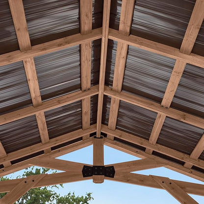 Backyard Discovery Norwood 12 ft. x 10 ft. Cedar Wood Gazebo Pavilion,Thermal Insulated Hard Top Steel Roof, Durable, Supports Snow Loads and Wind Speed, Rot Resistant, Backyard, Deck, Garden, Patio