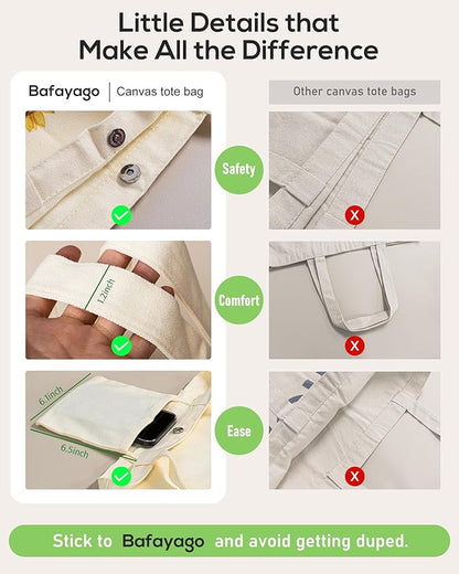 Double-Sided Canvas Tote Bag for Women with Magnetic Snap, Wide Strap & Inner Pocket for Work, Shopping, Travel