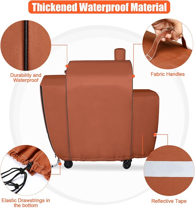 QuliMetal Grill Cover for Pit Boss Platinum Laredo 1000 Wood Pellet Grill, PB1000PL - 600D Heavy Duty Waterproof Fade Resistant Pit Boss Laredo 1000 Cover with Elastic Drawstrings&Zipper Design, Brown