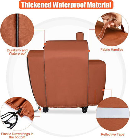 QuliMetal Grill Cover for Pit Boss Platinum Laredo 1000 Wood Pellet Grill, PB1000PL - 600D Heavy Duty Waterproof Fade Resistant Pit Boss Laredo 1000 Cover with Elastic Drawstrings&Zipper Design, Brown