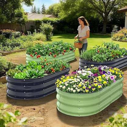 Raised Garden Bed 4×2×1 FT, Galvanized Metal Raised Planter Box, Vegetable Planting Container with Safety Edge Trim, Hardware & Gloves Included, Fruit Green for Backyard Patio Balcony