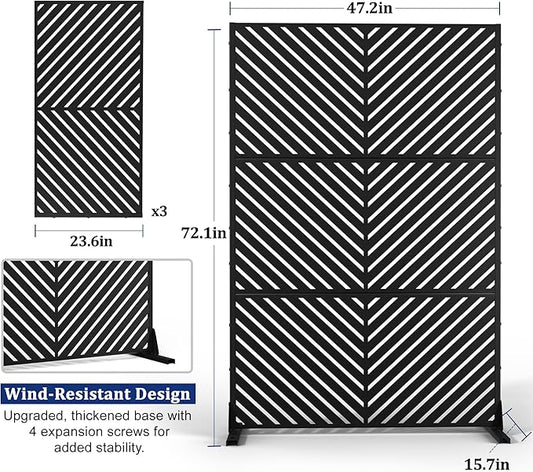 Outdoor Privacy Screen,72" H×47" W Metal Privacy Screen, Freestanding Privacy Fence Panels for Patio