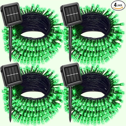 4 Pack Solar Christmas Lights Outdoor Waterproof, 132FT 400LED Solar String Lights Green Wire Fairy Lights, Solar Twinkle Lights with 8 Lighting Modes for Xmas Garden Decorations (Green)