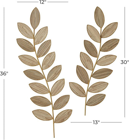 Deco 79 Metal Leaf Home Wall Decor Wall Sculpture, Set of 2 Wall Art 36", 30"H, Brown