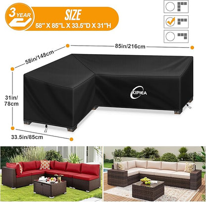 Kipiea Patio L-Shaped Sectional Sofa Cover, 420D Heavy-Duty Oxford Fabric Outdoor Sectional Cover with 6 Windproof Buckles, Anti UV and No Tears, No Fading (Left Facing, 58" x 85" L x 33.5" D x 31" H)