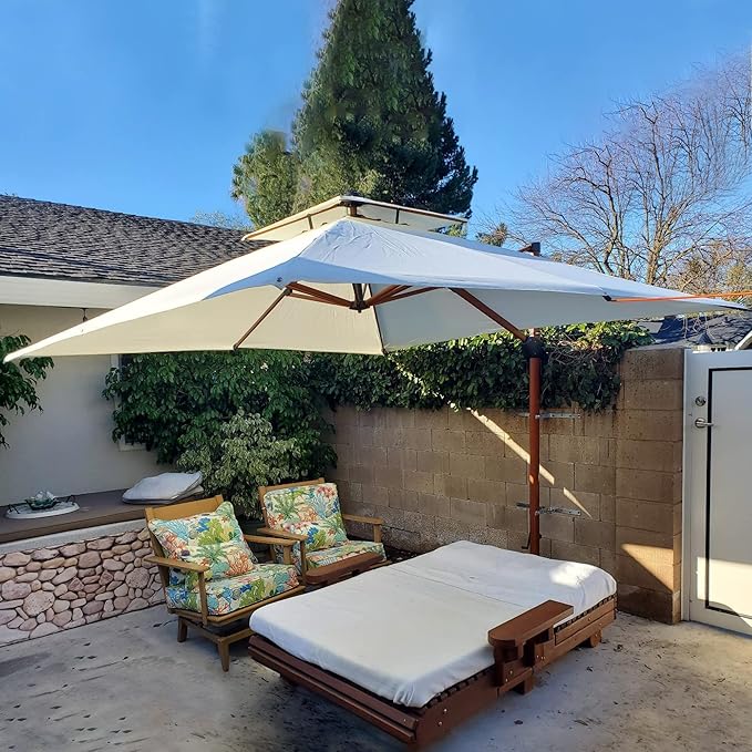 PURPLE LEAF 10ft Patio Umbrella Outdoor Square Umbrellas Large Cantilever Umbrella Windproof Offset Umbrellas Heavy Duty Sun Umbrella for Garden Deck Pool Patio, Cream