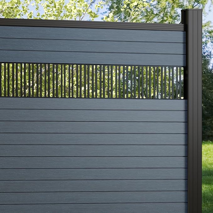 6 Feet×6 Feet Privacy Fence, Outdoor Wood Plastic Composite Fence Panel, Waterproof Security Barriers Fencing, WPC (Gray, Vertical (1 Panel - 2 Post))