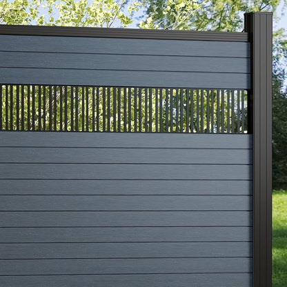 6 Feet×6 Feet Privacy Fence, Outdoor Wood Plastic Composite Fence Panel, Waterproof Security Barriers Fencing, WPC (Gray, Vertical (1 Panel - 2 Post))