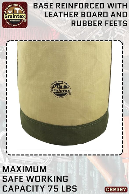 Graintex Canvas Utility Bucket 12"x15", Round Tool Bucket, Reinforced Base & Carry Handle, Ripstop Canvas, Multi-Purpose Bag for Jobsite, Gardening, Home Use, Ideal for Tool Storage Solutions