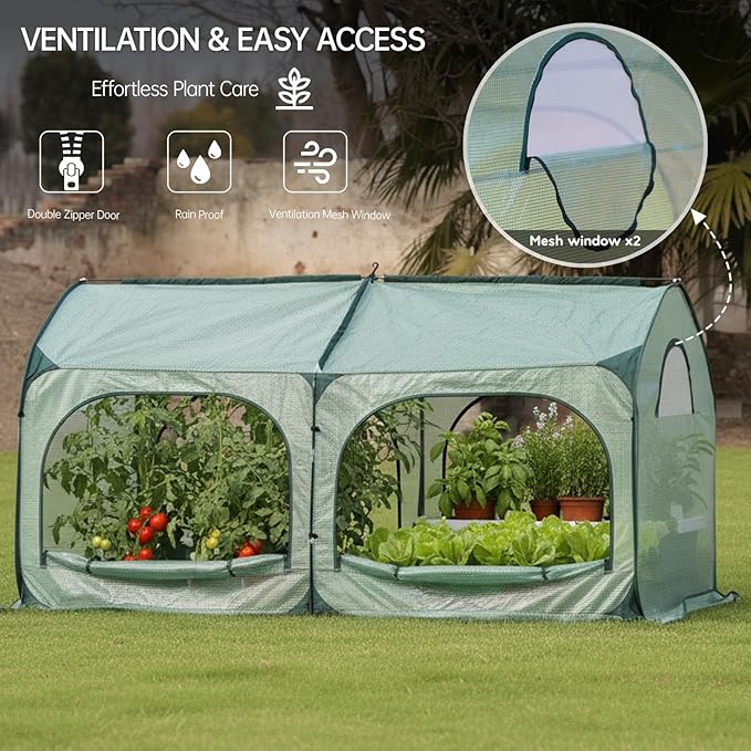 Pop up Tunnel Greenhouse Cover Plant Tent with 6x3FT Riased Garden Bed Set ,Raised Planter Box