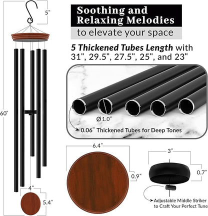 60" Extra Large Wind Chimes for Outside Deep Tone - Soothing Wind Chimes Outdoor Unique, Big Huge Long Windchimes for Outside for Outdoors
