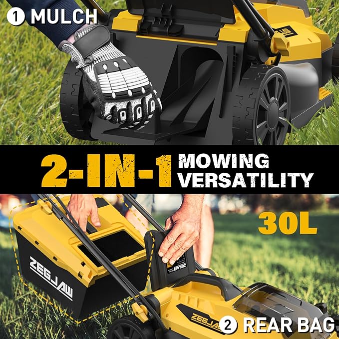 ZEGJAW 20v 13-inch Lawn Mower and 12-inch String Trimmer Combo with 2x4.0Ah Batteries and Charger, Grass Cutter with 5-Position Height Adjustment, Weed Wacker with 8pcs Line for Yard, Garden