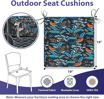 Outdoor Chair Cushions Set of 4,Waterproof Outdoor Seat Cushions for Patio Furniture,Patio Chair Cushion with Handle and Ties, Out Door Chair Pads,19" x 19" x 3", Black Nightingale