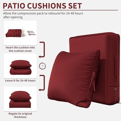 Premium Outdoor Seat Cushion Chair Cushions for Patio Furniture 19 L X 19 W X 4 H Waterproof & Fade Resistant Deep Seat and Backrest Cushion Set with Removable Covers for Chair, Sofa