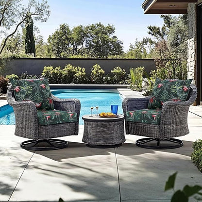 Favoyard Outdoor Seat Cushion 19 x 19 x 3 in Waterproof Pattern Fade Resistant Cover Removable Patio Furniture Cushions Deep Seat & Back Cushion Set with Adjustable Straps for Patio Chair Sofa Couch