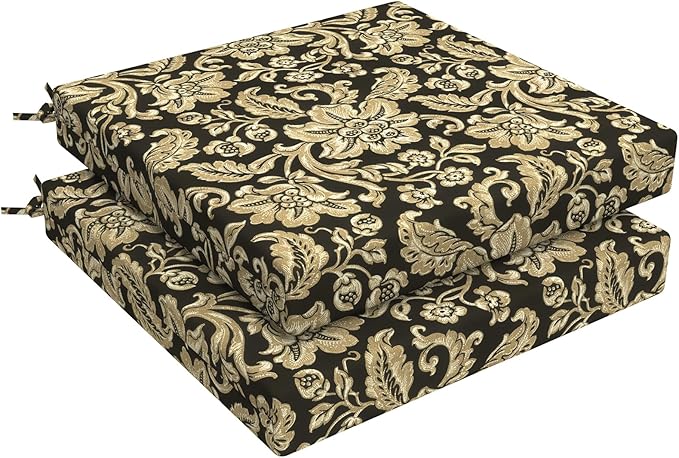 LVTXIII Outdoor Chair Cushions, Water Repellent Patio Furniture Cushions Outdoor Chair Pads with Ties for Dining Chairs and Garden Furniture, 22"x22"x3" Set of 2, Jacobean Black