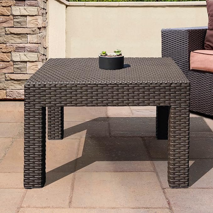 DIMAR GARDEN Patio Coffee Table Resin Outdoor Side Table Square End Table,22.8in Mocha