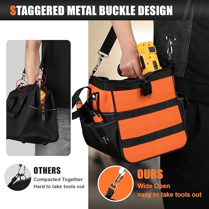 UUP Heavy Duty Tool Bag 15-Inch, 16-Pocket Portable Soft Tool Box Organizer Storage, Handle Tactical Carry Tote Empty Toolbox with Large Zipper, Father Day Dad Men Gift for Mechanic Engineer, Orange